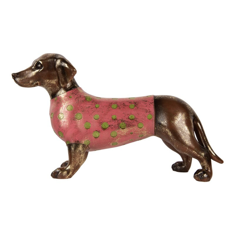 Dekofigur Hund Dackel im Punkte-Mantel XXL Polyresin Bronze Rosa 60x17x35 cm von Clayre & Eef (5PR0209)