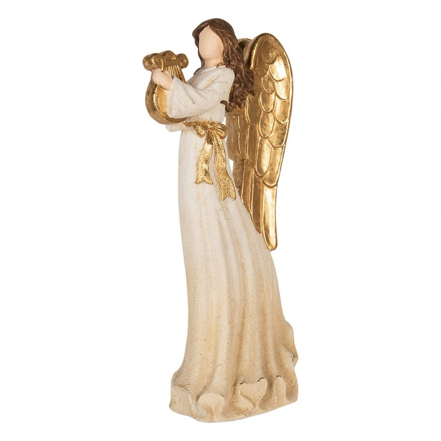 Polyresin-Dekorationsfigur Musikengel mit Harfe Weiß-Gold 28x16x63 cm von Clayre & Eef (5PR0220)