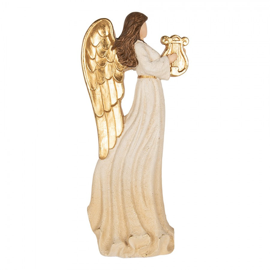 Polyresin-Dekorationsfigur Musikengel mit Harfe Weiß-Gold 28x16x63 cm von Clayre & Eef (5PR0220)