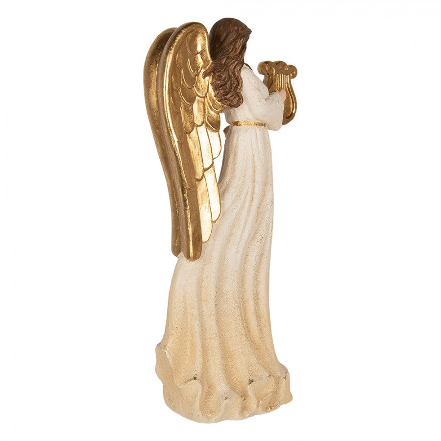 Polyresin-Dekorationsfigur Musikengel mit Harfe Weiß-Gold 28x16x63 cm von Clayre & Eef (5PR0220)