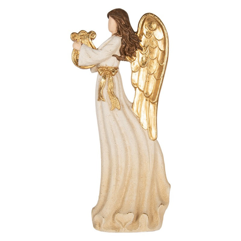 Polyresin-Dekorationsfigur Musikengel mit Harfe Weiß-Gold 28x16x63 cm von Clayre & Eef (5PR0220)