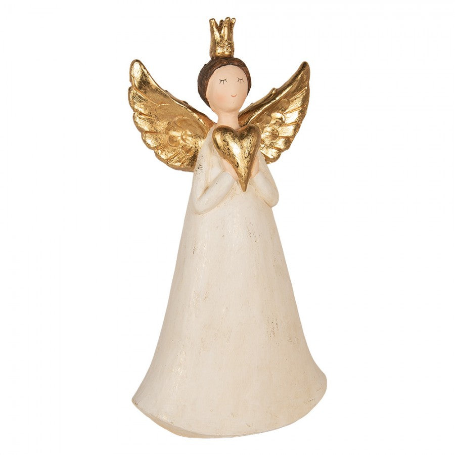 Polyresin-Dekorationsfigur Schutzengel mit Krone & Herz Creme-Gold 29x17x55 cm von Clayre & Eef (5PR0221)