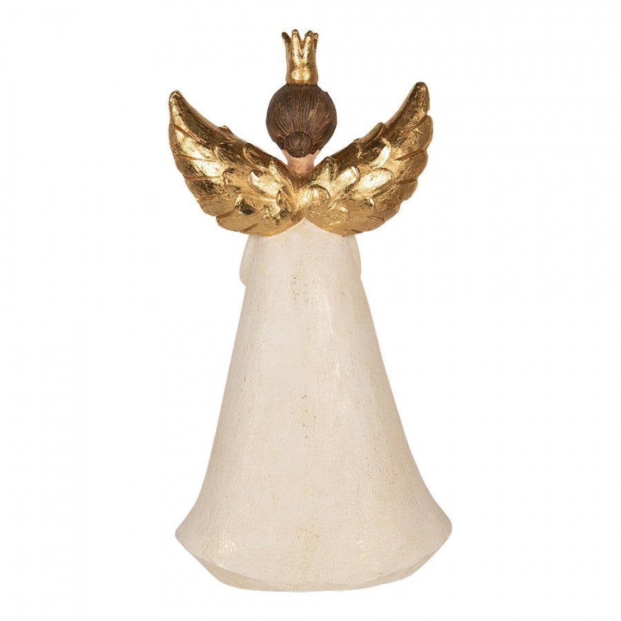 Polyresin-Dekorationsfigur Schutzengel mit Krone & Herz Creme-Gold 29x17x55 cm von Clayre & Eef (5PR0221)