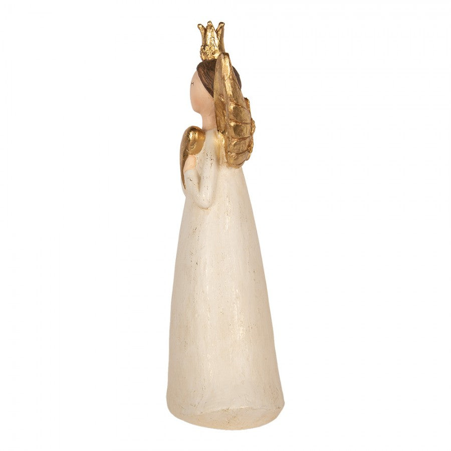 Polyresin-Dekorationsfigur Schutzengel mit Krone & Herz Creme-Gold 29x17x55 cm von Clayre & Eef (5PR0221)