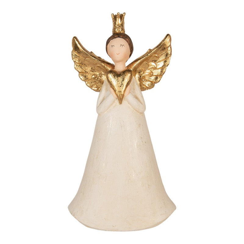 Polyresin-Dekorationsfigur Schutzengel mit Krone & Herz Creme-Gold 29x17x55 cm von Clayre & Eef (5PR0221)