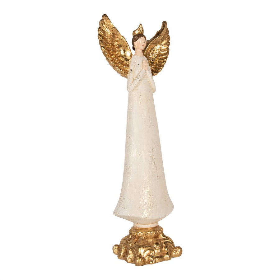 Polyresin-Dekorationsfigur Schutzengel auf Barocksockel Beige-Gold 27x18x78 cm von Clayre & Eef (5PR0222)
