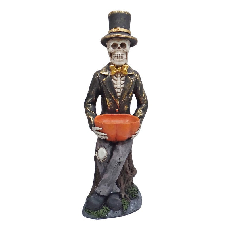 Halloween Deko Figur Skelett Butler mit Kürbisschale Kunststoff Schwarz Orange 23x28x68 cm von Clayre & Eef (5PR0224)