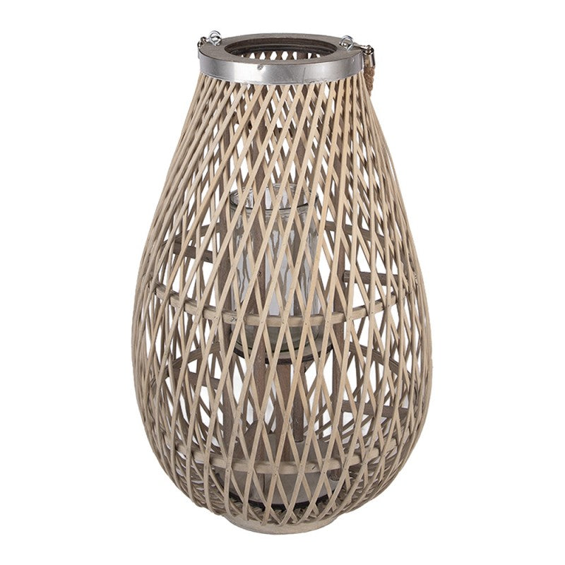 Rattan- & Weiden-Windlicht Amphorenform mit Glaseinsatz Naturbeige Groß Ø 33x55 cm von Clayre & Eef (5RO0105L)