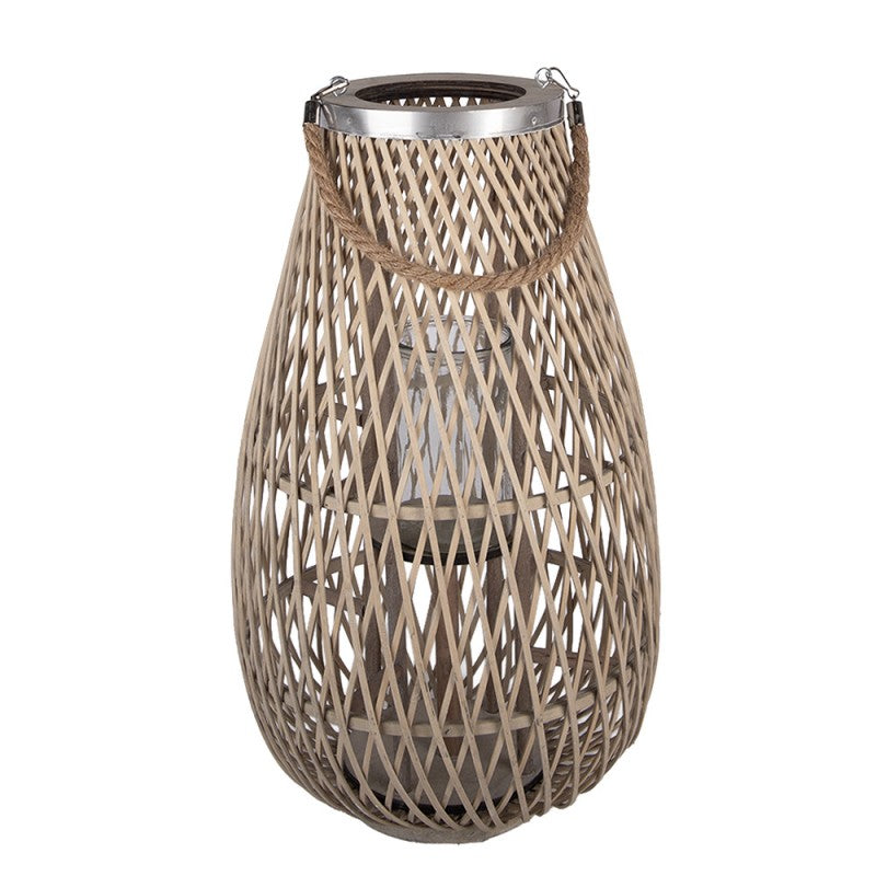 Rattan- & Weiden-Windlicht Amphorenform mit Glaseinsatz Naturbeige Ø 31x50 cm von Clayre & Eef (5RO0105M)