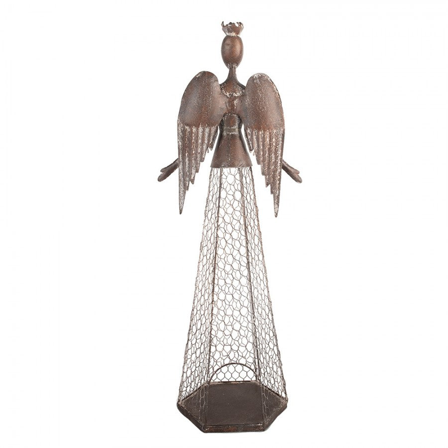 Metall-Dekorationsfigur Engel im Drahtgeflecht-Rock mit Krone Braun 28x19x75 cm von Clayre & Eef (5Y1360)