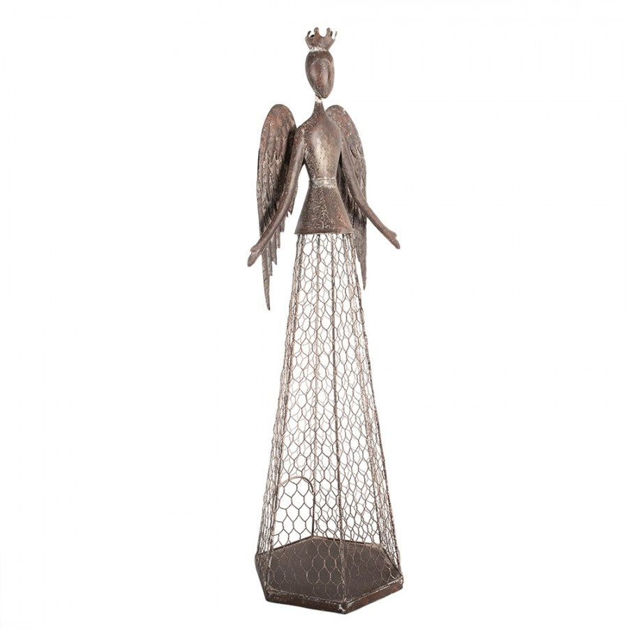 Metall-Dekorationsfigur Engel im Drahtgeflecht-Rock mit Krone Braun 28x19x75 cm von Clayre & Eef (5Y1360)