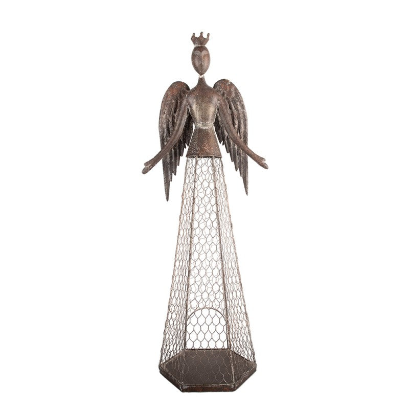 Metall-Dekorationsfigur Engel im Drahtgeflecht-Rock mit Krone Braun 28x19x75 cm von Clayre & Eef (5Y1360)