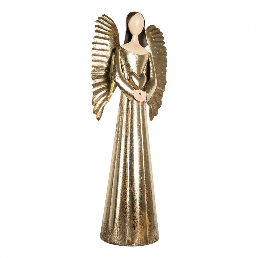 Metall-Dekorationsfigur Schutzengel mit Herz Blattgold-Optik 29x18x68 cm von Clayre & Eef (5Y1372)