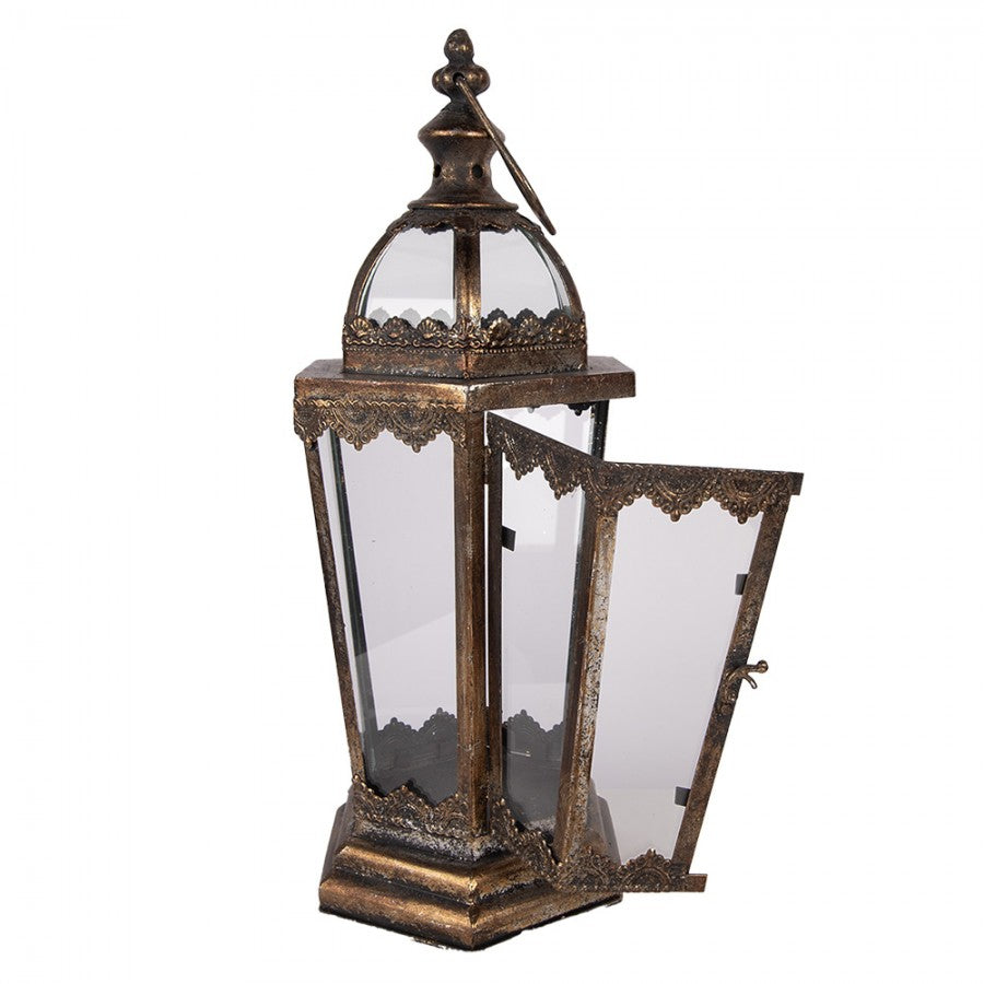 Sechseckige Metall-Laterne mit Glaskuppeldach Antikbraun-Gold 19x17x45 cm von Clayre & Eef (5Y1412)