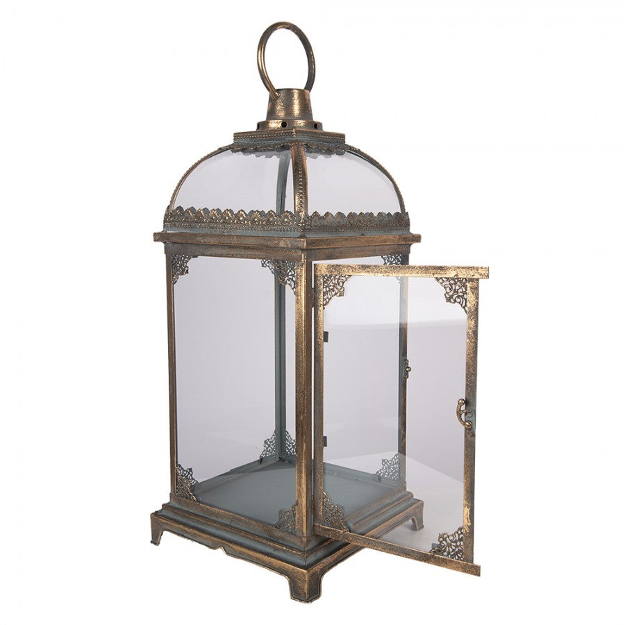 Viktorianische Metall-Laterne mit Glaskuppeldach Antikbraun-Gold Groß 23x23x58 cm von Clayre & Eef (5Y1416)