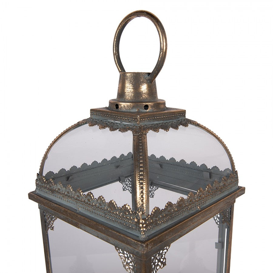 Viktorianische Metall-Laterne mit Glaskuppeldach Antikbraun-Gold Groß 23x23x58 cm von Clayre & Eef (5Y1416)
