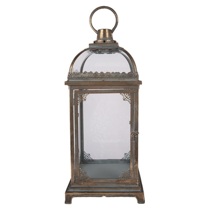 Viktorianische Metall-Laterne mit Glaskuppeldach Antikbraun-Gold Groß 23x23x58 cm von Clayre & Eef (5Y1416)