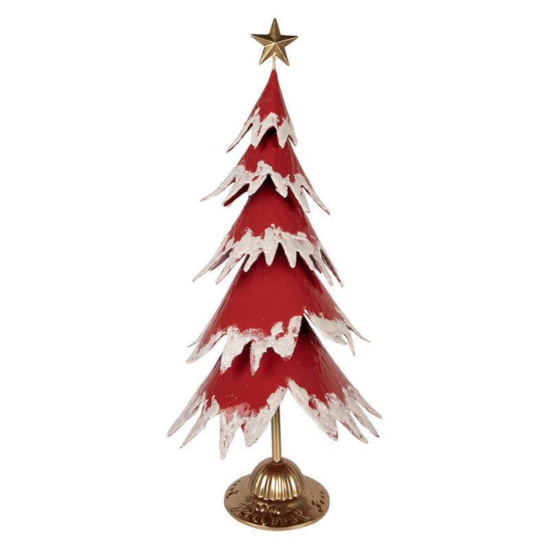 Deko-Weihnachtsbaum Metall mit Schnee & Glockenfuß Rot Weiß Gold 39x31x84 cm von Clayre & Eef (5Y1424)