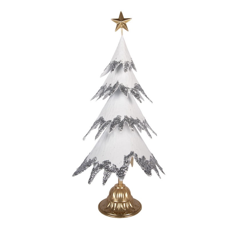 Deko-Weihnachtsbaum Metall mit Silberglitzer & Glockenfuß Weiß Gold 34x26x67 cm von Clayre & Eef (5Y1425)