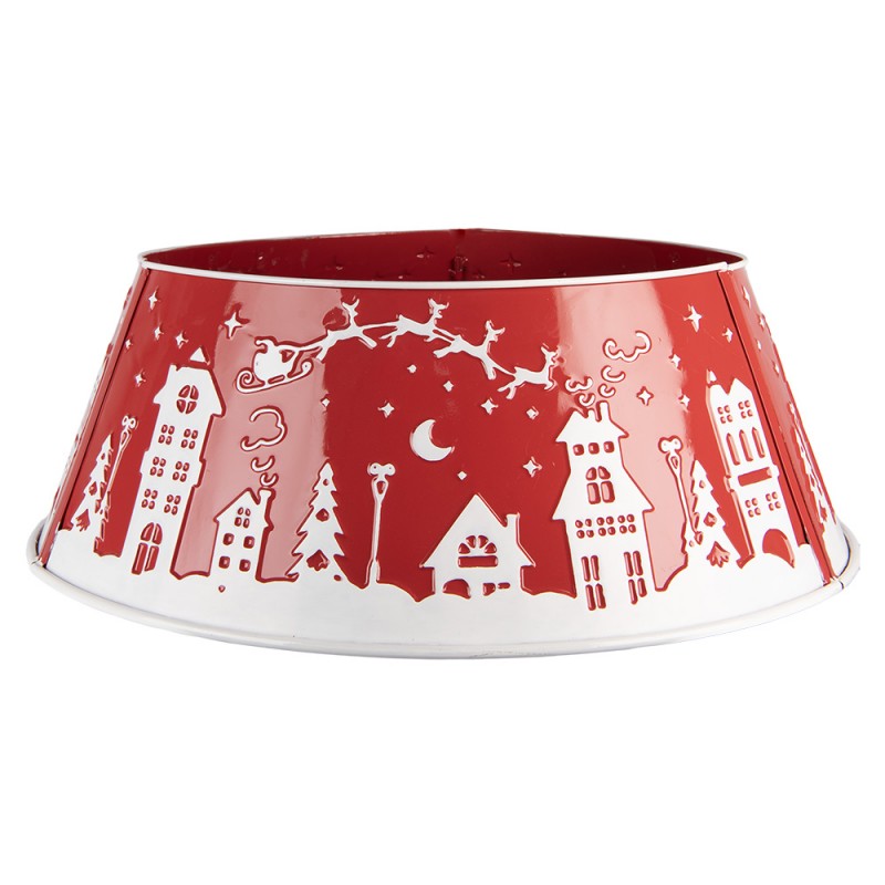 Weihnachtsbaumkragen Metall Winterdorf Baumständer-Abdeckung Rot Weiß Ø 66x23 cm von Clayre & Eef (5Y1427)