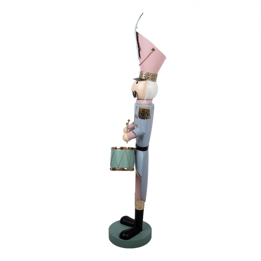 Monumentale Weihnachtsfigur Nussknacker-Trommler Pastellblau-Rosa Metall 32x25x122 cm von Clayre & Eef (5Y1449)