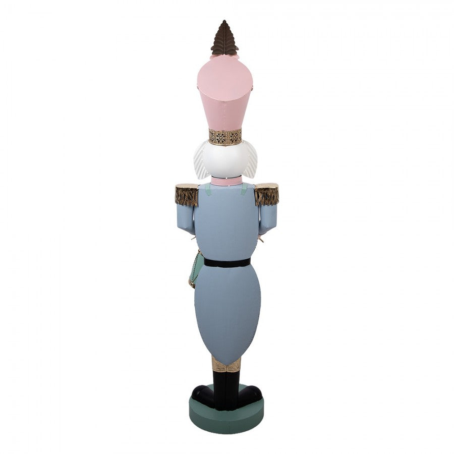 Monumentale Weihnachtsfigur Nussknacker-Trommler Pastellblau-Rosa Metall 32x25x122 cm von Clayre & Eef (5Y1449)