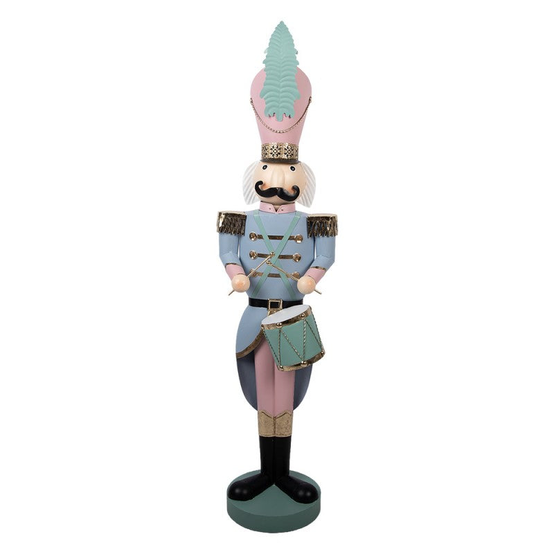 Monumentale Weihnachtsfigur Nussknacker-Trommler Pastellblau-Rosa Metall 32x25x122 cm von Clayre & Eef (5Y1449)
