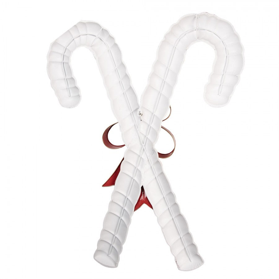 Weihnachtsdekoration gekreuzte Zuckerstangen XXL Metall Schleife Glöckchen 73x12x94 cm von Clayre & Eef (5Y1452)