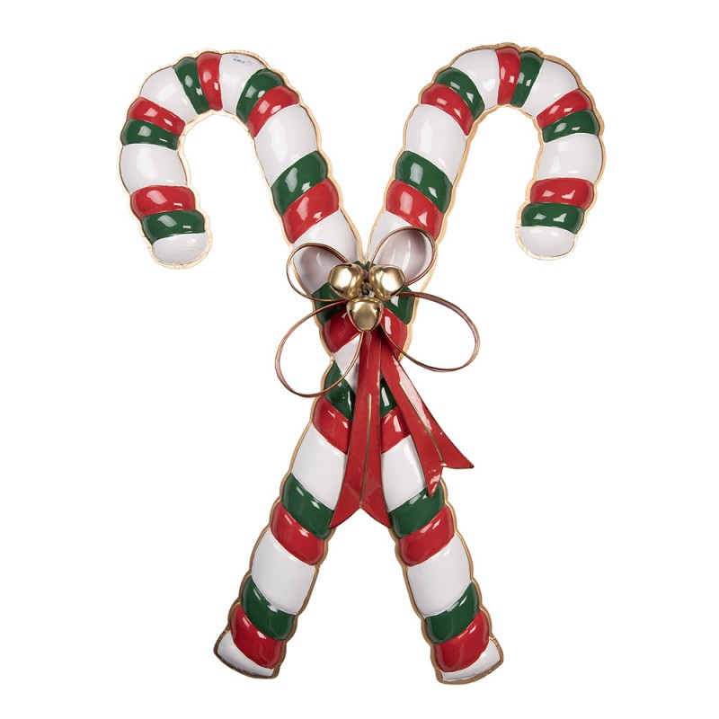 Weihnachtsdekoration gekreuzte Zuckerstangen XXL Metall Schleife Glöckchen 73x12x94 cm von Clayre & Eef (5Y1452)
