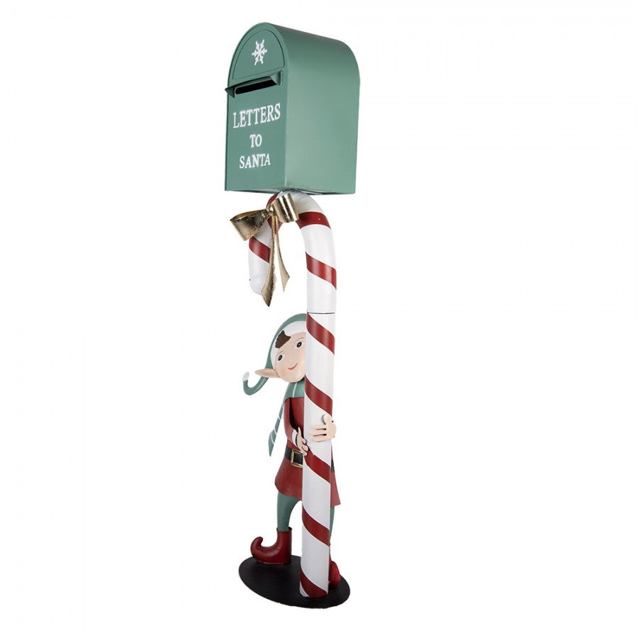 Monumentale Weihnachtsfigur Standbriefkasten mit Elfe Letters to Santa Grün-Rot Metall 31x16x96 cm von Clayre & Eef (5Y1463)