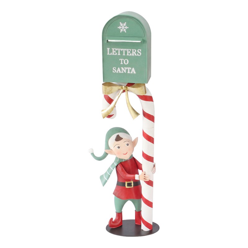 Monumentale Weihnachtsfigur Standbriefkasten mit Elfe Letters to Santa Grün-Rot Metall 31x16x96 cm von Clayre & Eef (5Y1463)