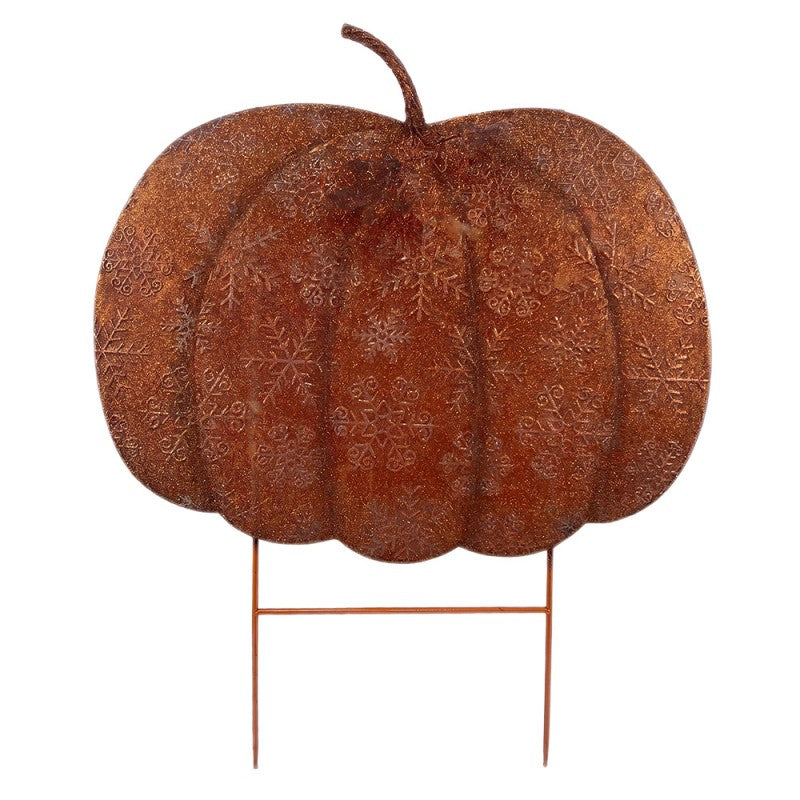 Halloween Gartenstecker Kürbis Metall Glitzer-Kupfer XXL 77x3x93 cm von Clayre & Eef (5Y1487)