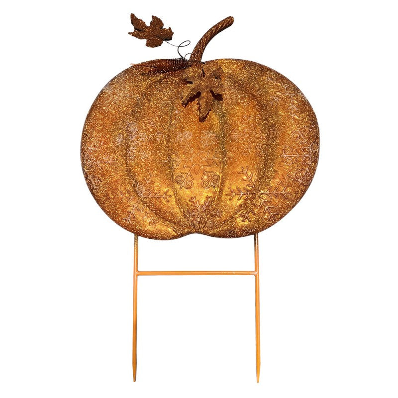 Halloween Gartenstecker Kürbis Metall Glitzer-Orange 48x3x72 cm von Clayre & Eef (5Y1488)