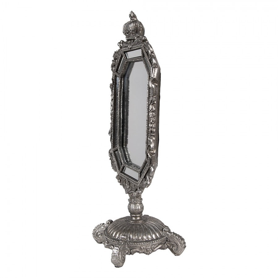 Barock-Tischspiegel mit Krone & Facettenschliff Antiksilber Polyresin 15x10x31 cm von Clayre & Eef (62S299)