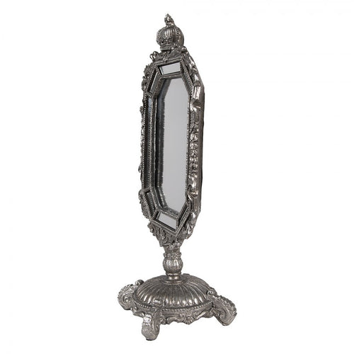 Barock-Tischspiegel mit Krone & Facettenschliff Antiksilber Polyresin 15x10x31 cm von Clayre & Eef (62S299)