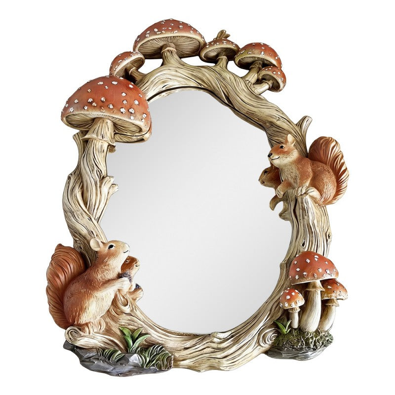 Woodland-Wandspiegel mit Eichhörnchen & Pilzen Naturfarben Polyresin 35x6x48 cm von Clayre & Eef (62S342)