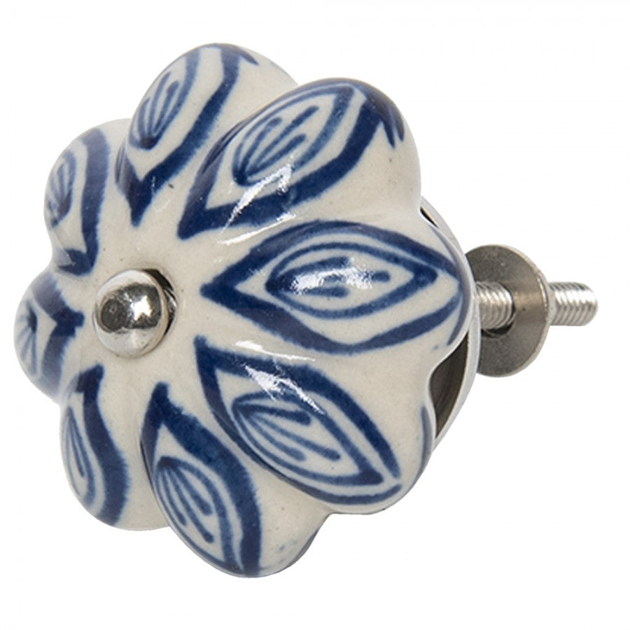 Keramik-Möbelknauf Blütenform Indigoblau-Weiß Ø 5x5 cm von Clayre & Eef (64158)