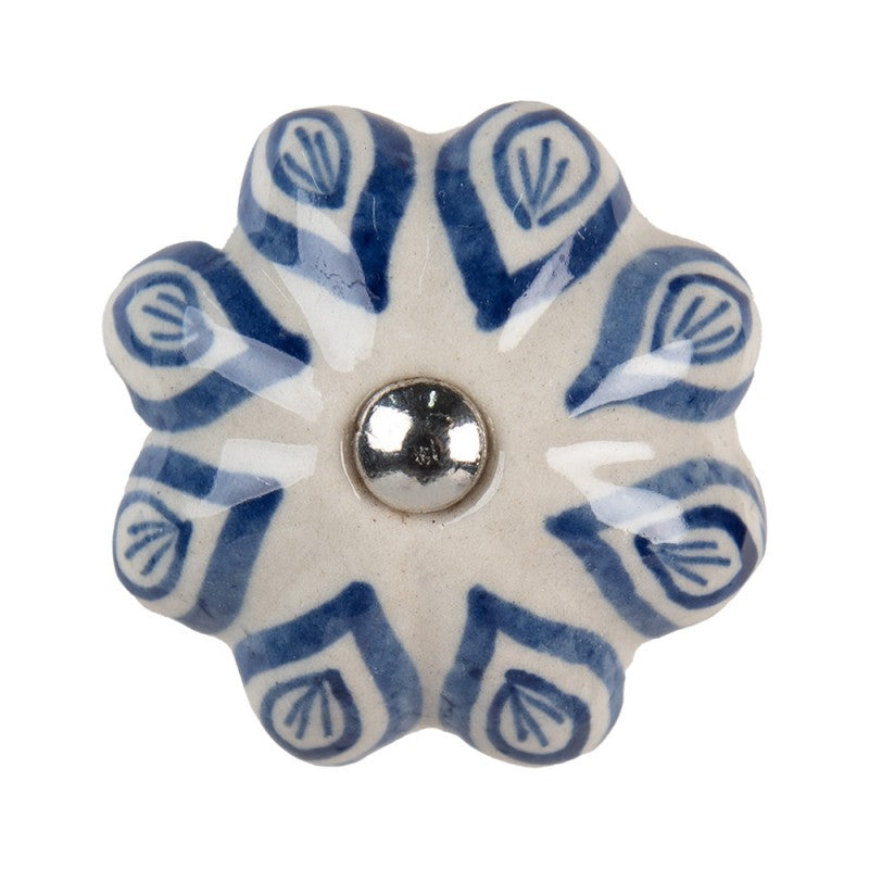 Keramik-Möbelknauf Blütenform Indigoblau-Weiß Ø 5x5 cm von Clayre & Eef (64158)