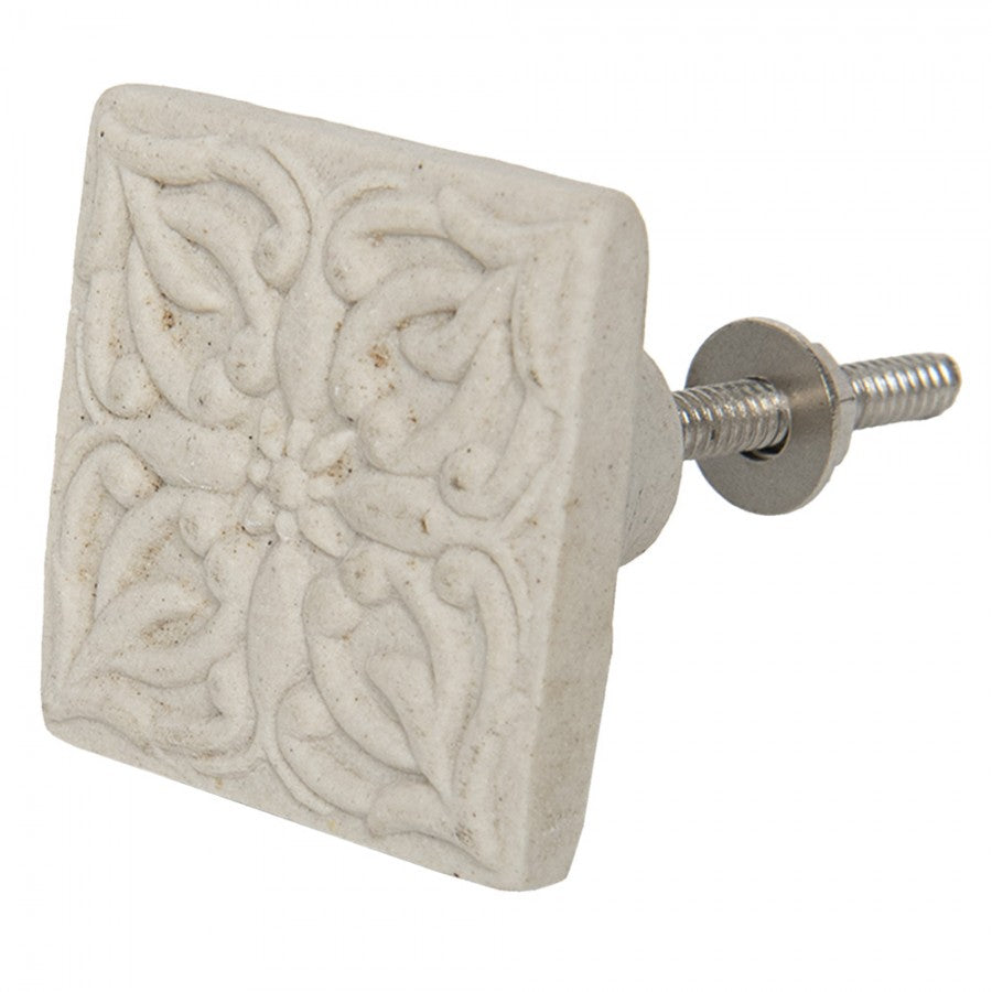 Keramik-Möbelknauf Quadratisch mit Barock-Relief Sandbeige 4x3x4 cm von Clayre & Eef (64168)