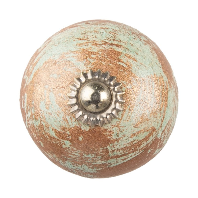 Keramik-Möbelknauf Rund Marmoriert Kupferbraun-Mintgrün Ø 4x4 cm von Clayre & Eef (64480)