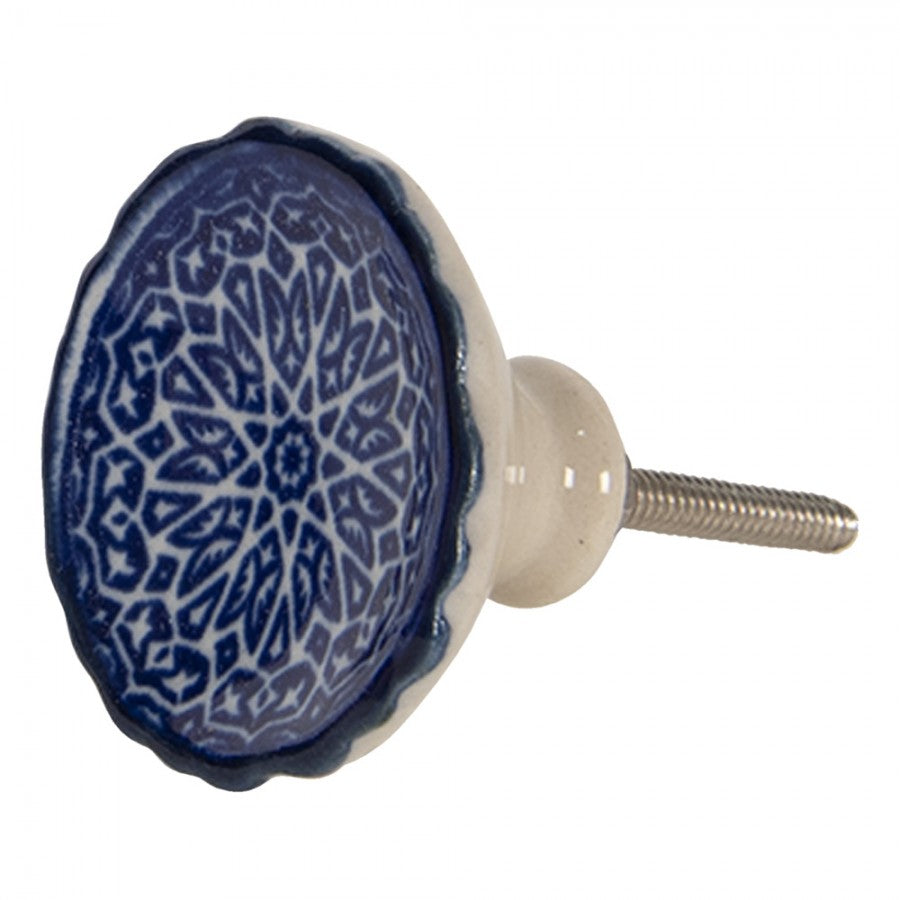 Keramik-Möbelknauf Rosette mit Mandala-Mosaik Blau-Weiß Ø 4x4 cm von Clayre & Eef (64481)