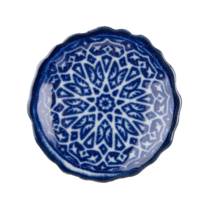 Keramik-Möbelknauf Rosette mit Mandala-Mosaik Blau-Weiß Ø 4x4 cm von Clayre & Eef (64481)