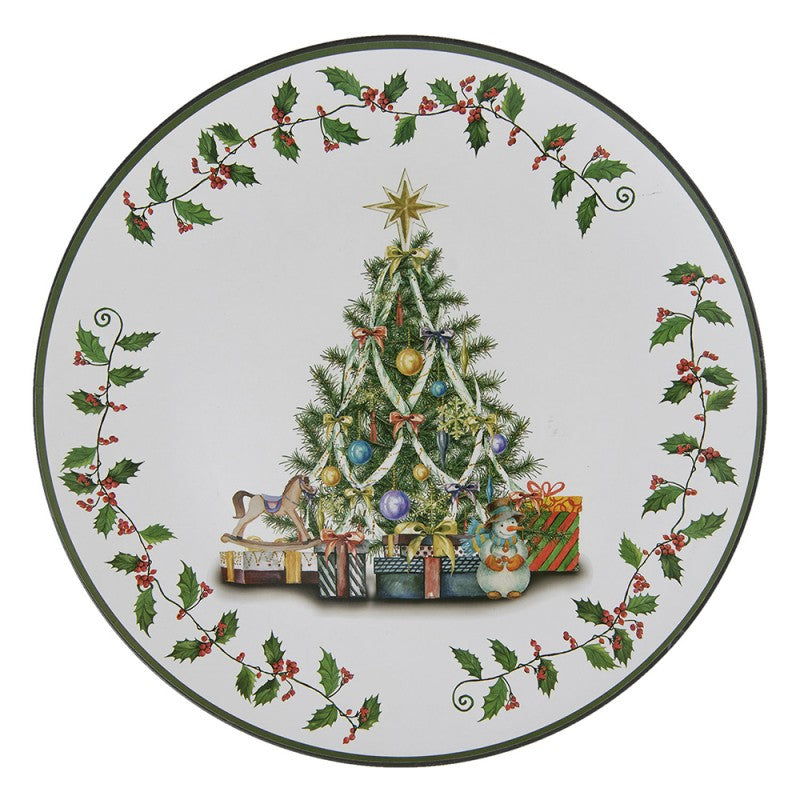 Platzteller Weihnachtsbaum Ilex Speiseteller Kuchenteller Weiß-Grün Ø 33 cm von Clayre & Eef (64594)