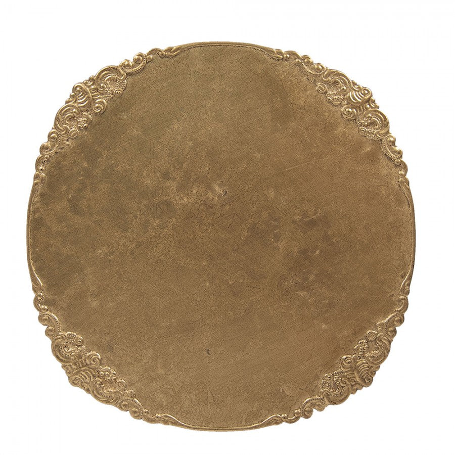 XL-Tortenplatte auf Fuß Barock-Relief Antikgold Ø 32x10 cm von Clayre & Eef (64598GO)