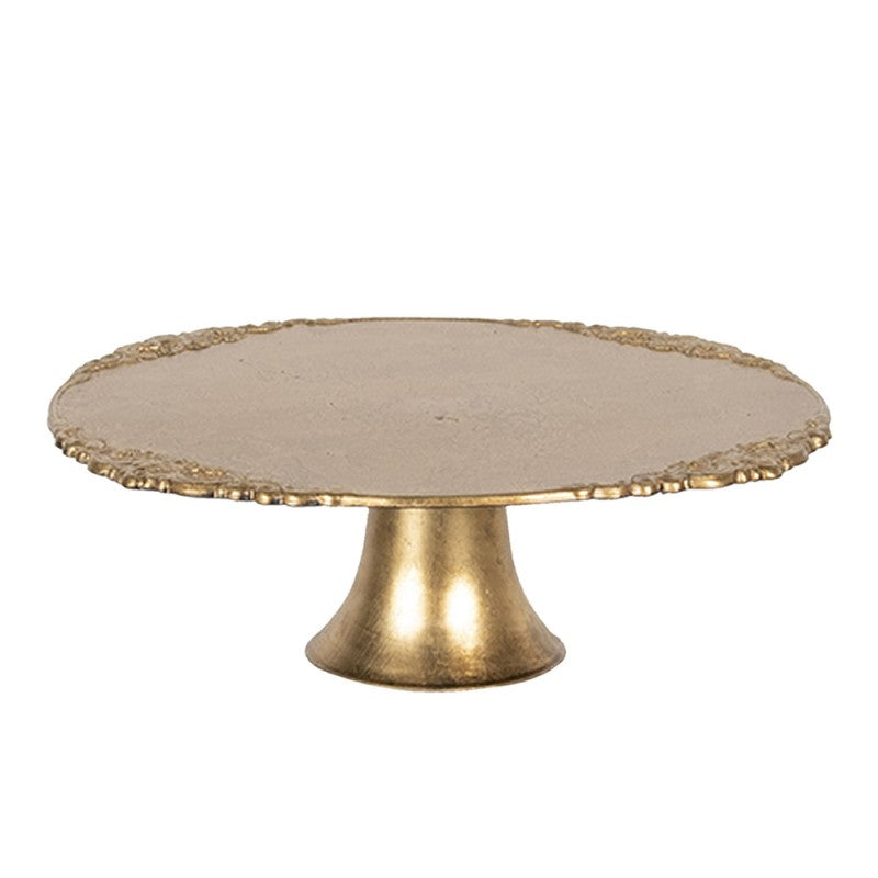XL-Tortenplatte auf Fuß Barock-Relief Antikgold Ø 32x10 cm von Clayre & Eef (64598GO)