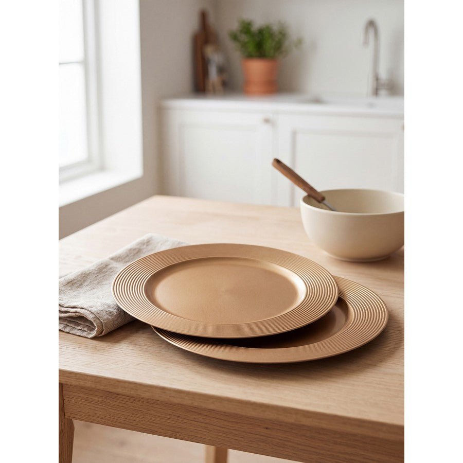 Platzteller Rillenstruktur Mattgold Ø 33 cm Speiseteller Kuchenteller von Clayre & Eef (64601)