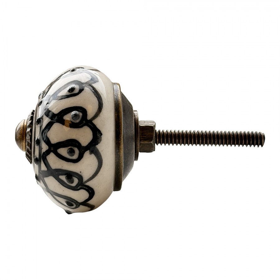 Keramik-Möbelknauf Rund Tropfenmuster Schwarz-Weiß Ø 4x3 cm von Clayre & Eef (64792)