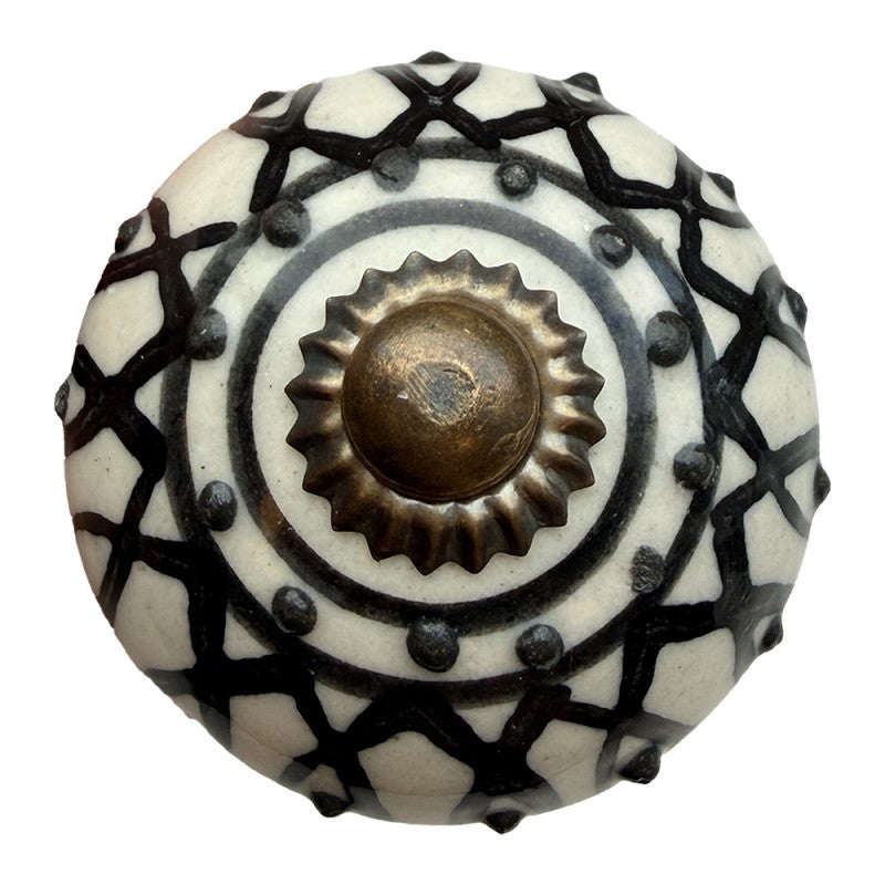 Keramik-Möbelknauf Rund Tropfenmuster Schwarz-Weiß Ø 4x3 cm von Clayre & Eef (64792)