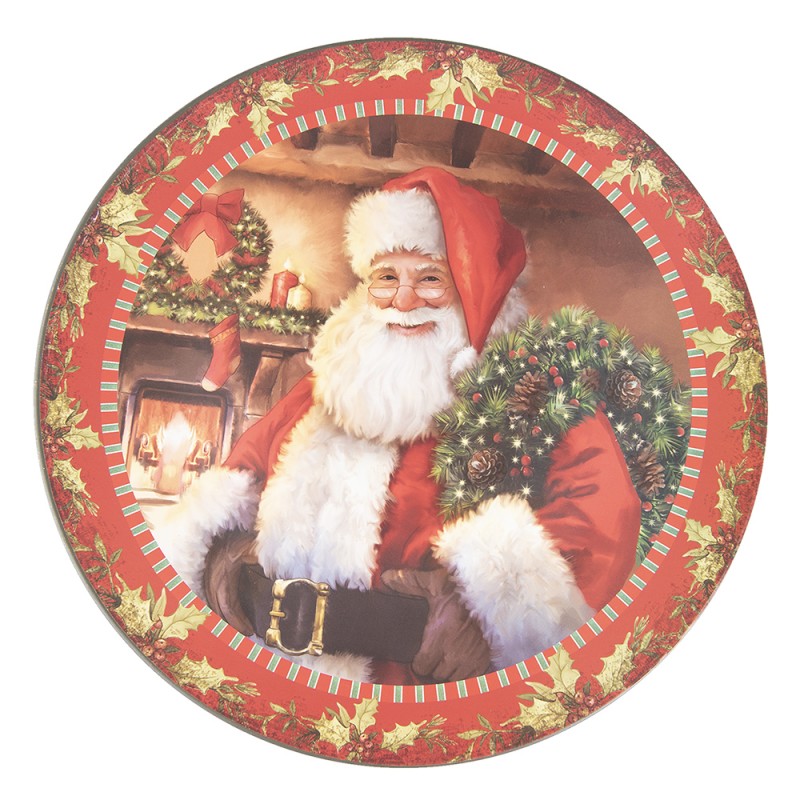 Platzteller Weihnachtsmann am Kamin Rot-Grün Ø 33 cm Speiseteller Kuchenteller von Clayre & Eef (65104)