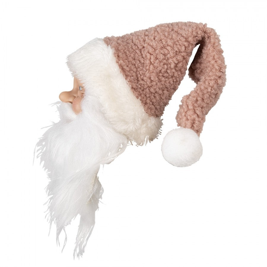 Clayre & Eef Dekohänger „Weihnachtsmann-Kopf XXL“ in Weiß-Rosa, 10x9x28 cm (65266)